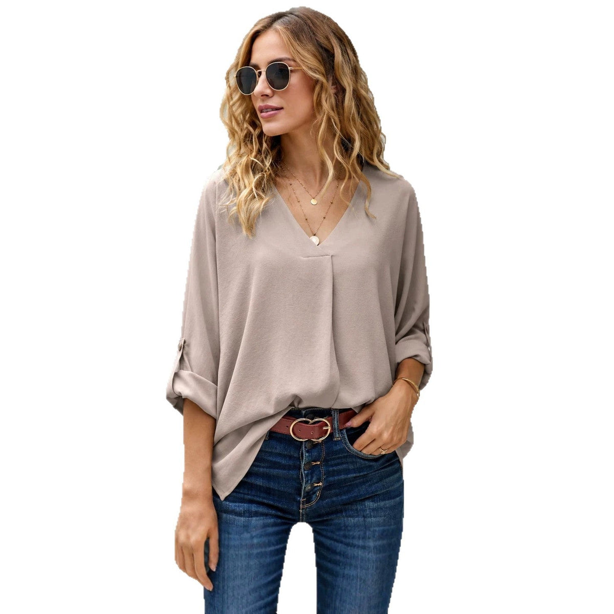 Bluzka damska z dekoltem w serek i luźnym krojem | N&W - 1