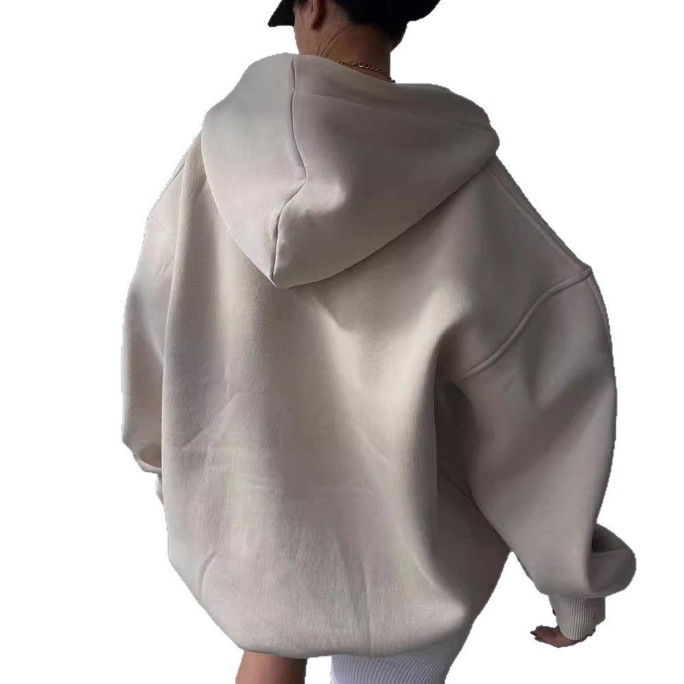 Hoodie damski oversize z dekoltem polo i kapturem | N&W - 1