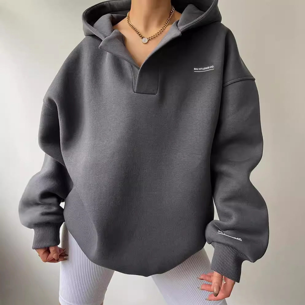 Hoodie damski oversize z dekoltem polo i kapturem | N&W - 3