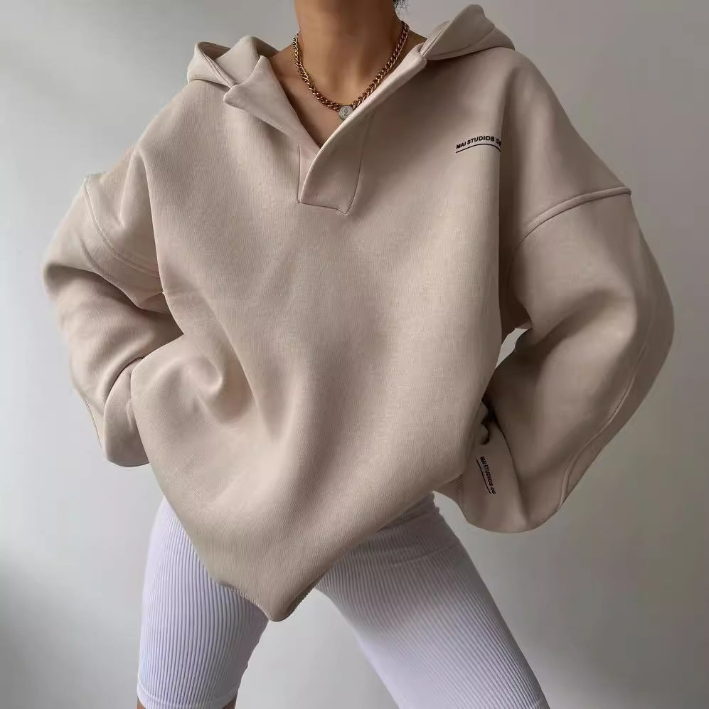 Hoodie damski oversize z dekoltem polo i kapturem | N&W - 5