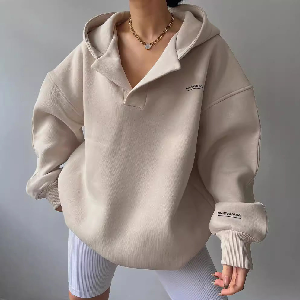 Hoodie damski oversize z dekoltem polo i kapturem | N&W - 7