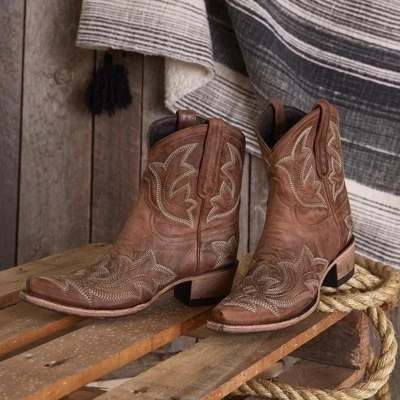 Damskie Stiefelety w Stylu Western z Blokowym Obcasem i Detalami | N&W - 2