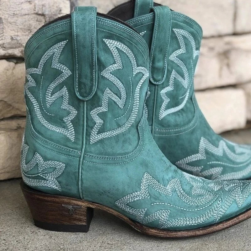 Damskie Stiefelety w Stylu Western z Blokowym Obcasem i Detalami | N&W - 3