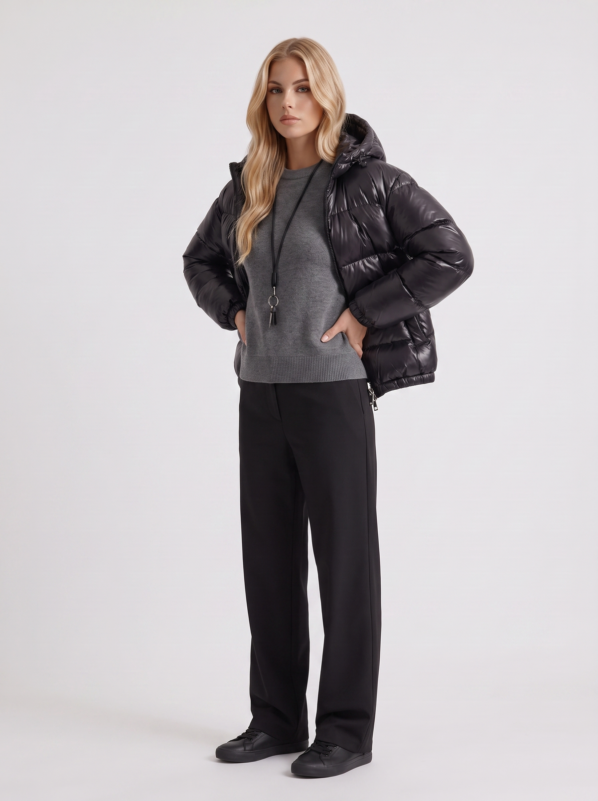 Kurtka damska puchowa z kapturem, krótki krój i wygodne zapięcie | N&W - 9