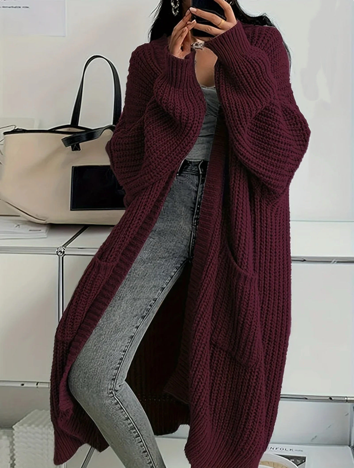 Cardigan damski o luźnym kroju z kieszeniami | N&W - 4