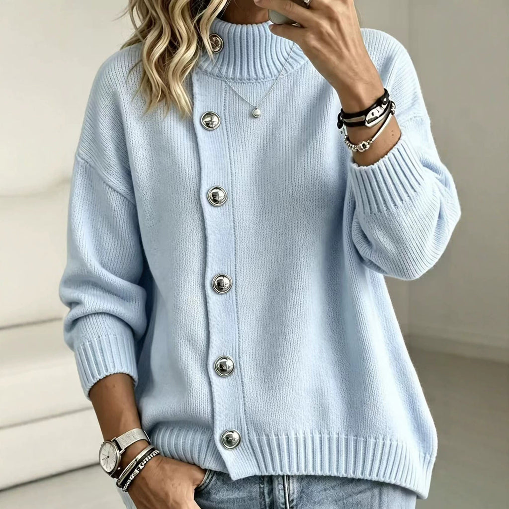 Pullover damski z wysoką stójką i guzikami | N&W - 4