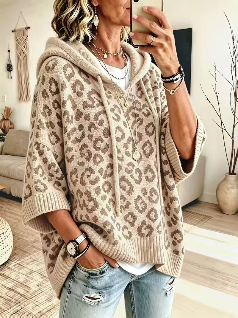 Pullover damski z kapturem i panterkowym wzorem | N&W - 4