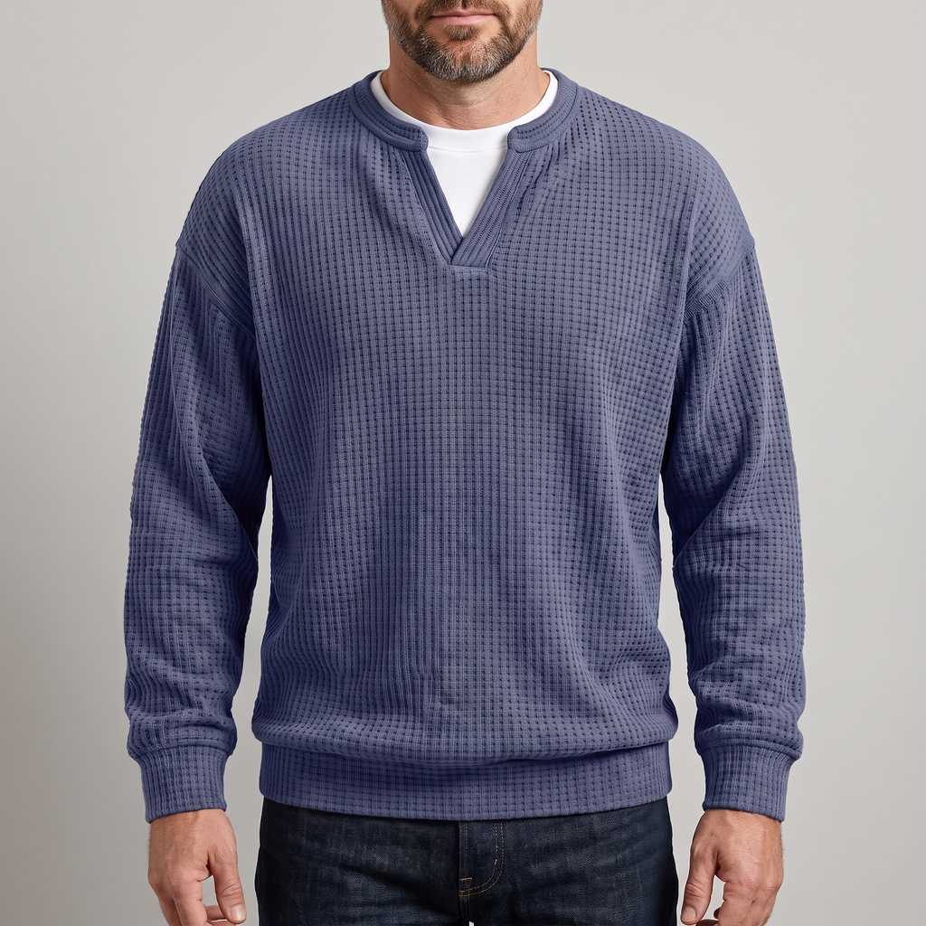 Pullover męski z dekoltem w serek i strukturalnym wzorem | N&W - 1