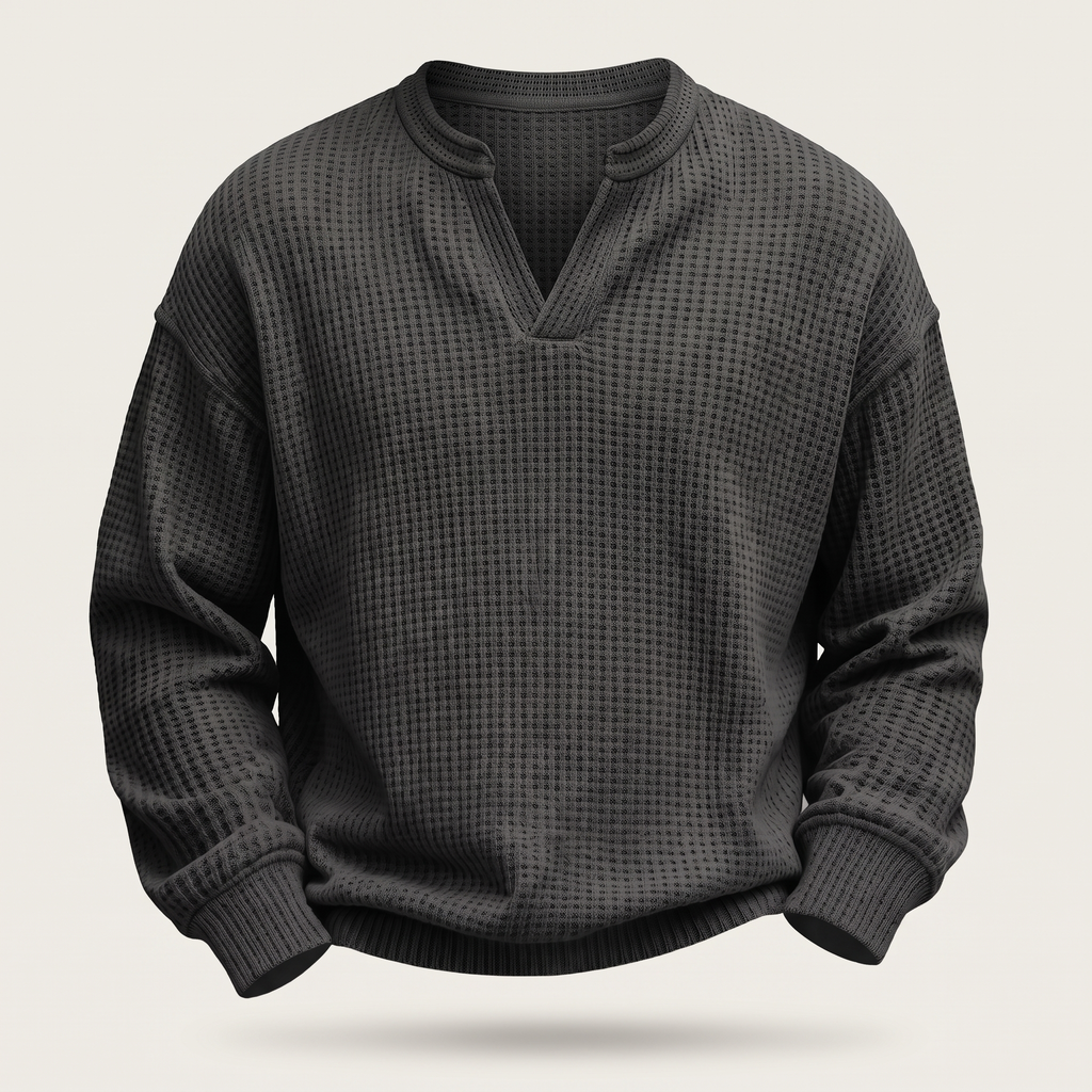 Pullover męski z dekoltem w serek i strukturalnym wzorem | N&W - 5
