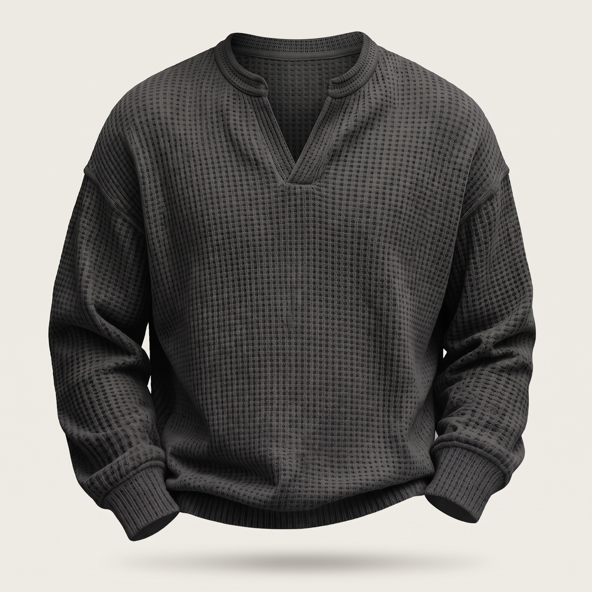 Pullover męski z dekoltem w serek i strukturalnym wzorem | N&W - 5