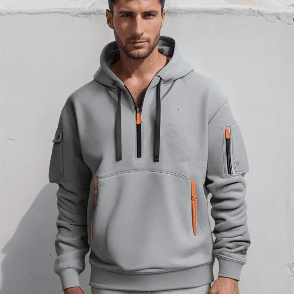 Hoodie męski z funkcjonalnymi kieszeniami i regulowanym kapturem | N&W - 1