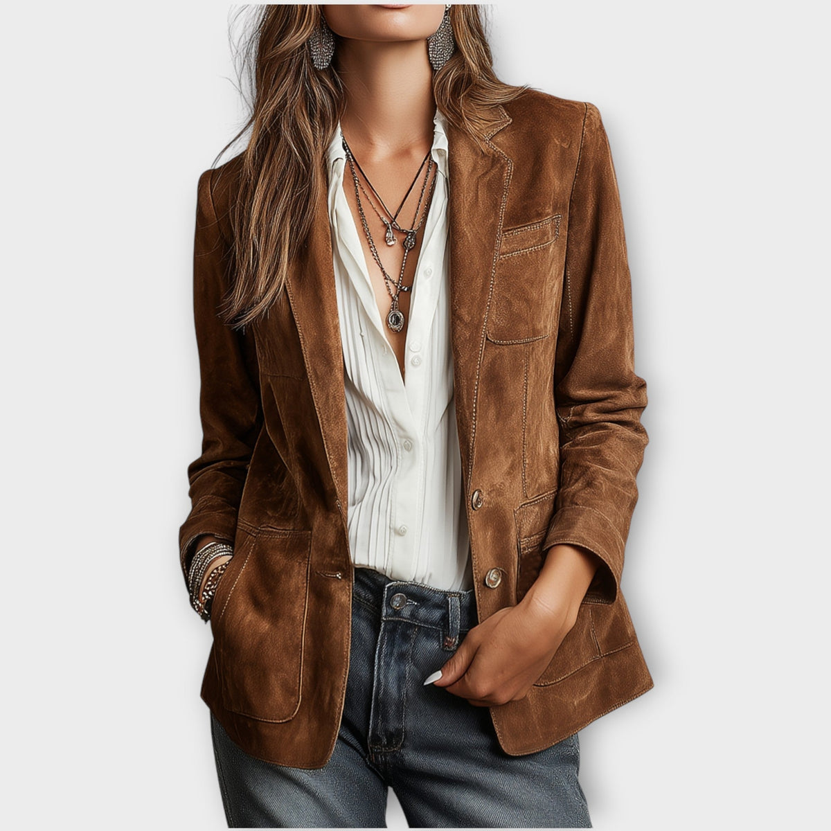 Blazer damski z dopasowanym krojem i kieszeniami | N&W - 1