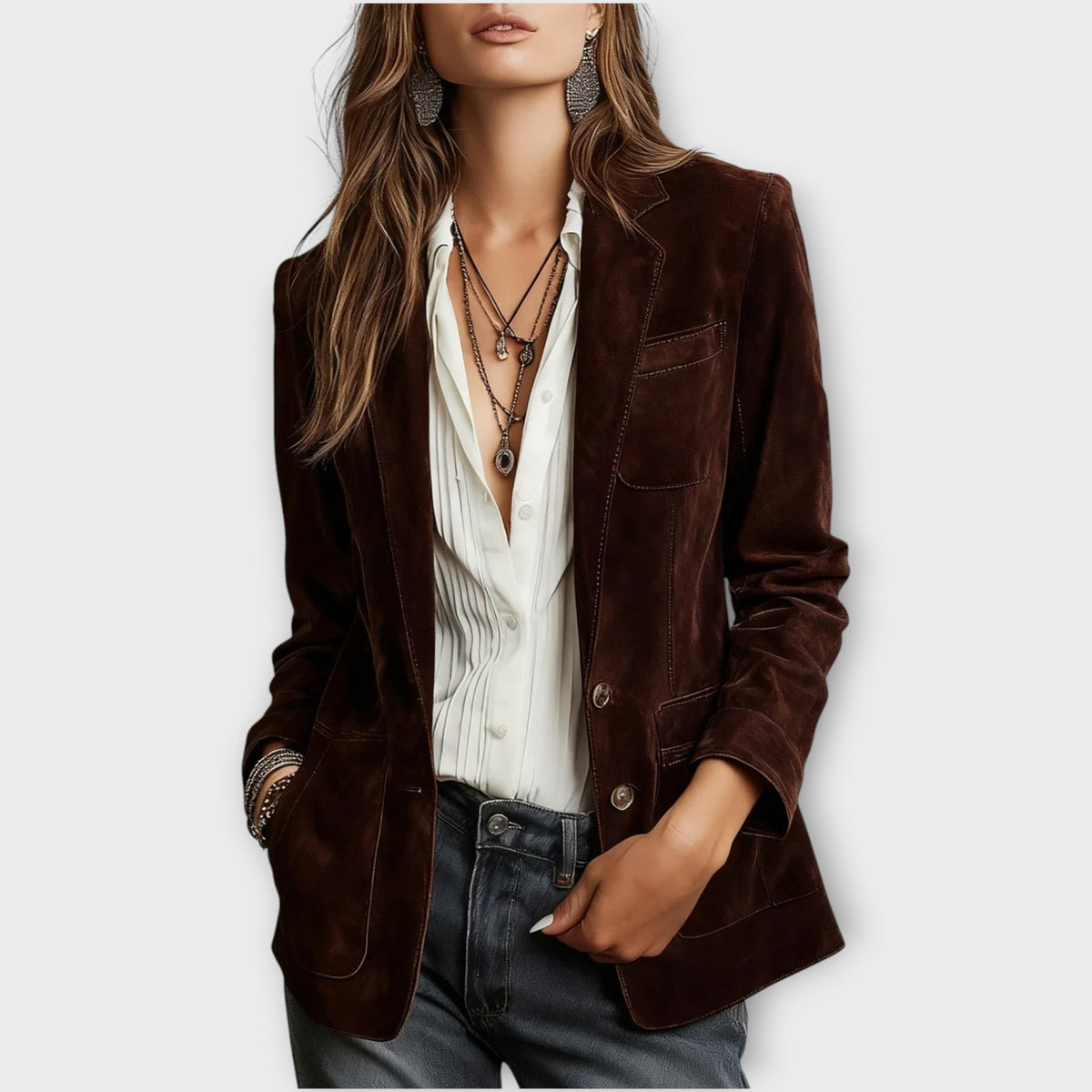 Blazer damski z dopasowanym krojem i kieszeniami | N&W - 4