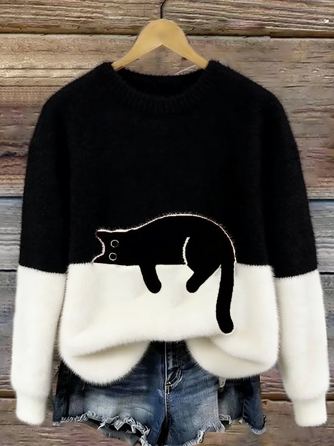 Pullover damski z motywem kota i luźnym krojem | N&W - 3