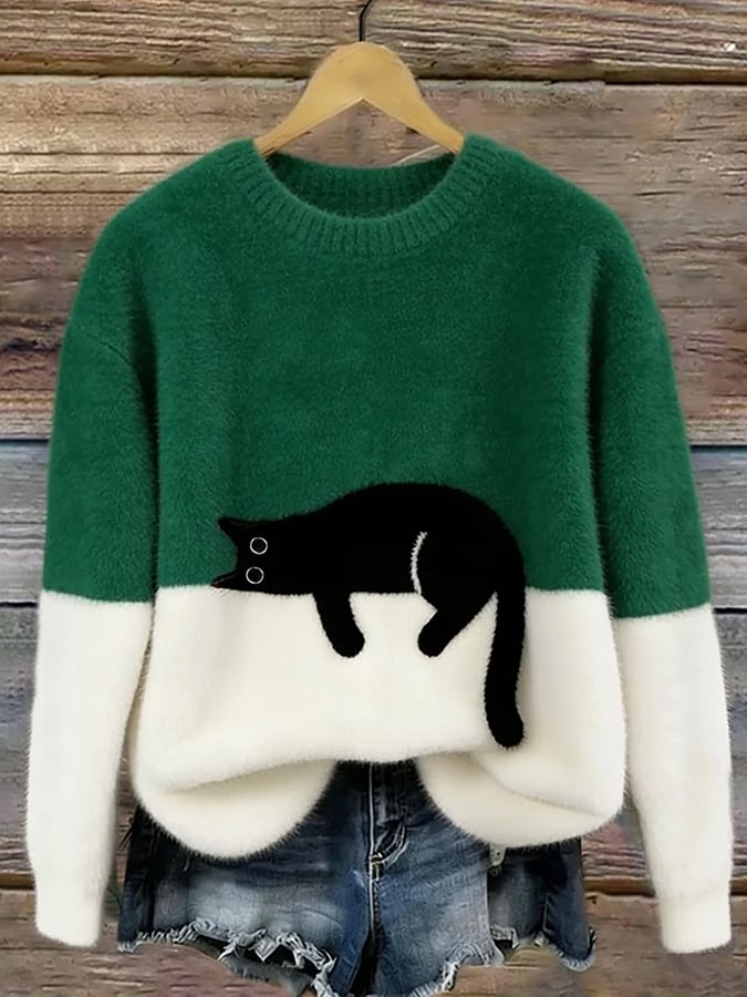 Pullover damski z motywem kota i luźnym krojem | N&W - 4