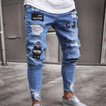 Jeansy męskie slim fit z przetarciami i naszywkami | N&W - 9 - Nowa-aura