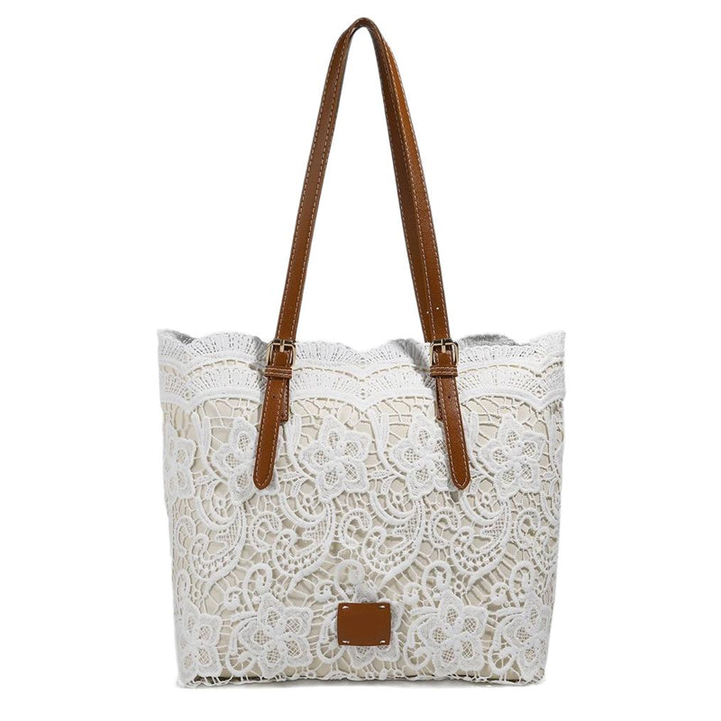 Torebka damska z kwiatowym wzorem i skórzanymi uchwytami | N&W - 8 - Nowa-aura