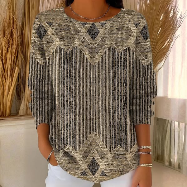 Pullover damski z geometrycznym wzorem i luźnym krojem | N&W - 1 - Nowa-aura