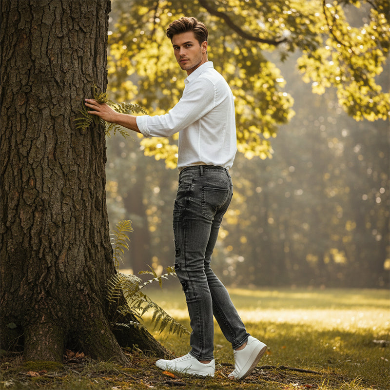 Męskie jeansy Slim-Fit z przetarciami i wygodnym krojem | N&W - 2 - Nowa-aura