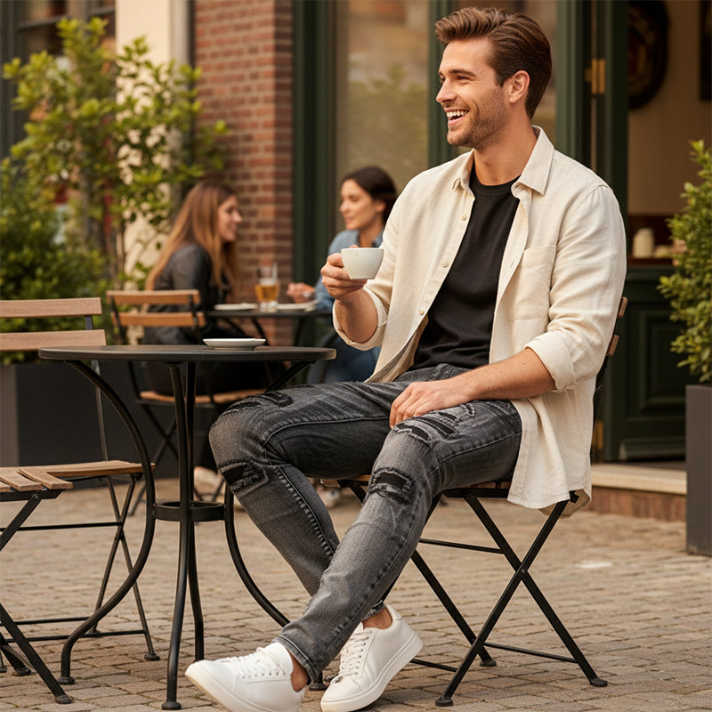 Męskie jeansy Slim-Fit z przetarciami i wygodnym krojem | N&W - 3 - Nowa-aura