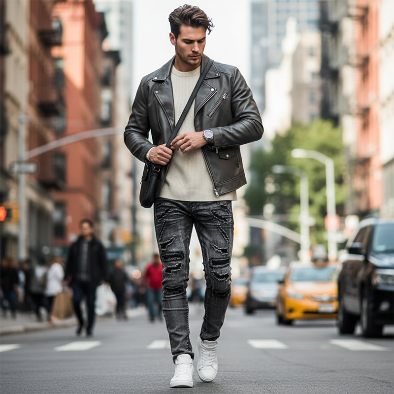 Męskie jeansy Slim-Fit z przetarciami i wygodnym krojem | N&W - 4 - Nowa-aura