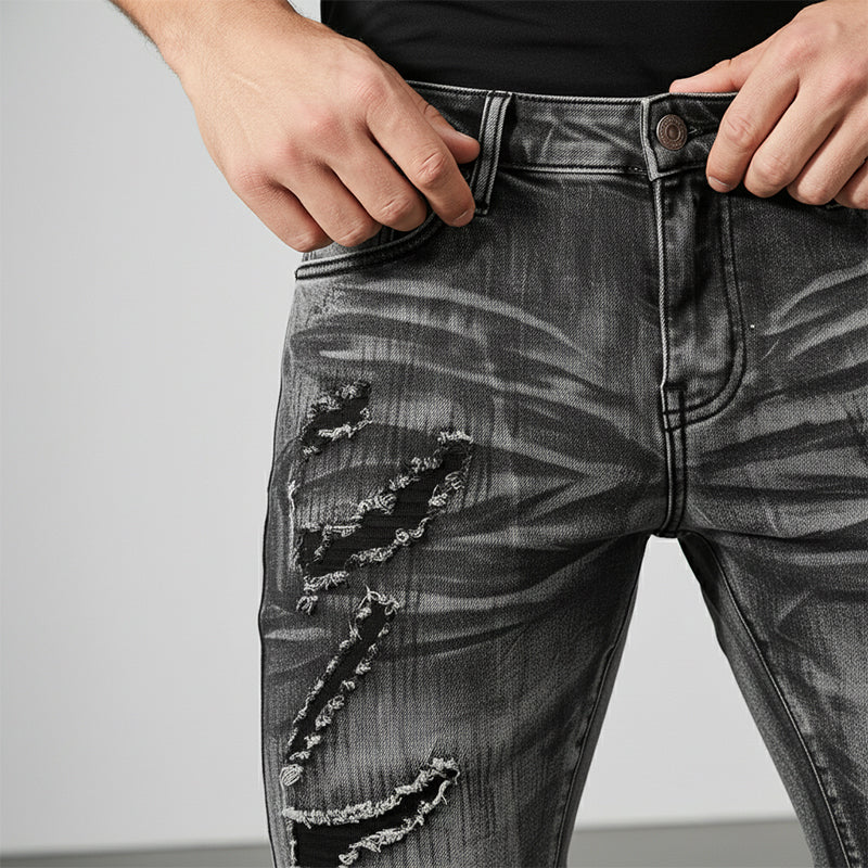 Męskie jeansy Slim-Fit z przetarciami i wygodnym krojem | N&W - 6 - Nowa-aura