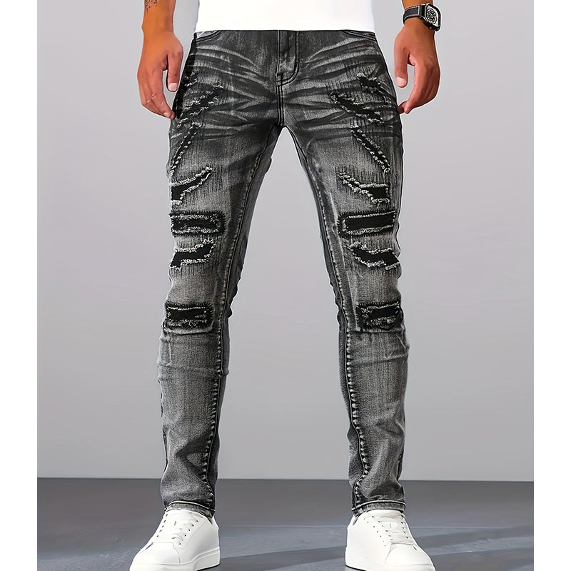 Męskie jeansy Slim-Fit z przetarciami i wygodnym krojem | N&W - 7 - Nowa-aura