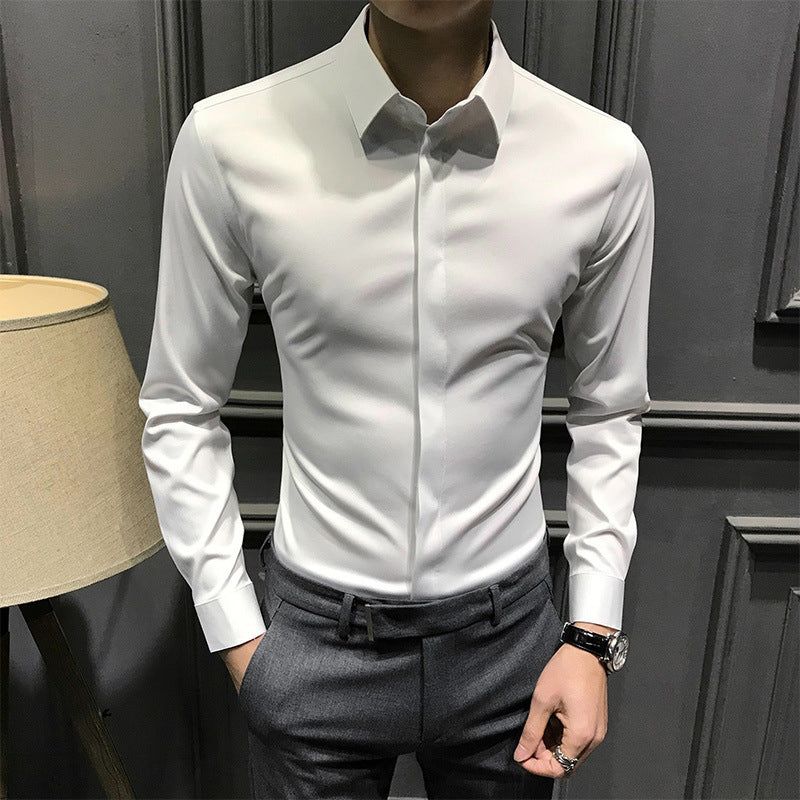 Koszula męska slim fit z kołnierzykiem button-down i długimi rękawami | N&W - 1 - Nowa-aura