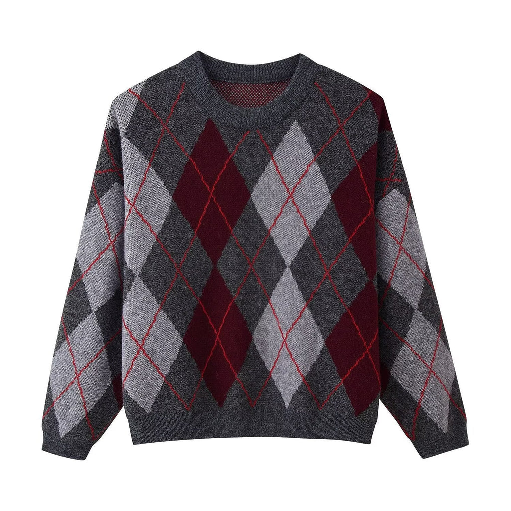 Pullover damski w romby z luźnym krojem | K&M - 2 - Krawczykmoda