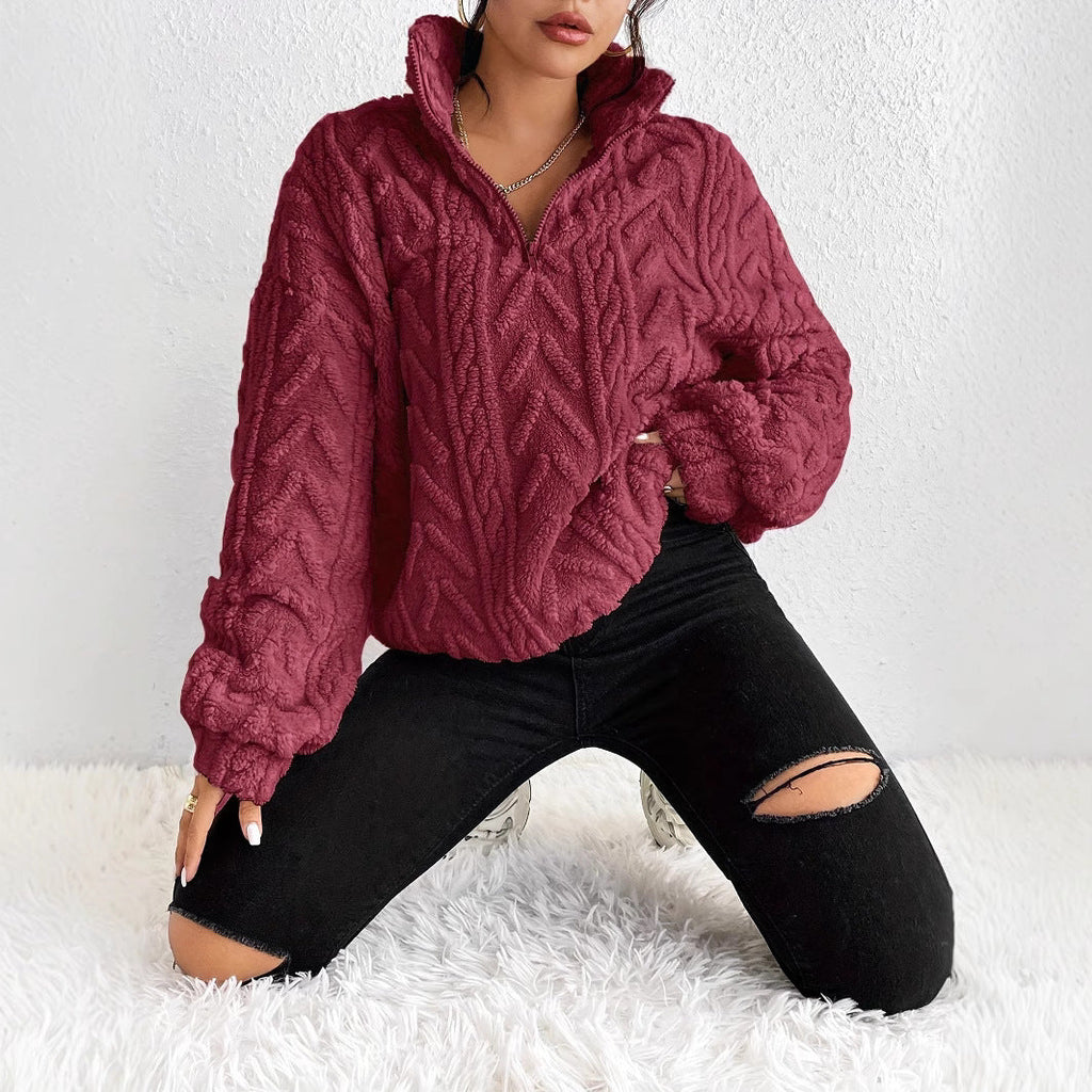 Pullover Damski z Wysokim Kołnierzem i Warkoczowym Wzorem | K&M - 1 - Krawczykmoda