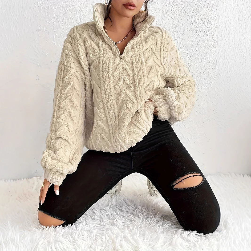 Pullover Damski z Wysokim Kołnierzem i Warkoczowym Wzorem | K&M - 3 - Krawczykmoda