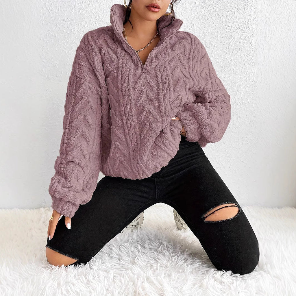 Pullover Damski z Wysokim Kołnierzem i Warkoczowym Wzorem | K&M - 4 - Krawczykmoda