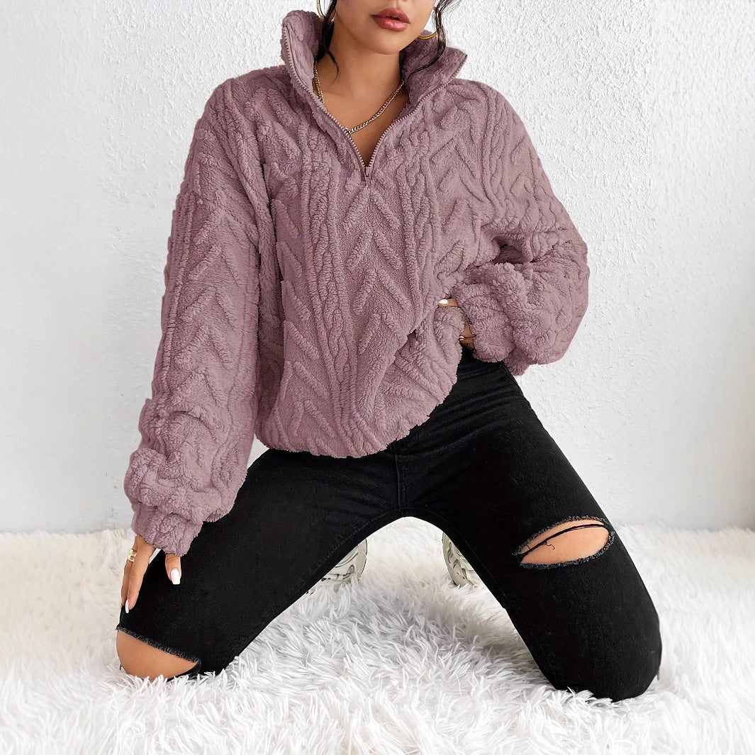 Pullover Damski z Wysokim Kołnierzem i Warkoczowym Wzorem | K&M - 4 - Krawczykmoda