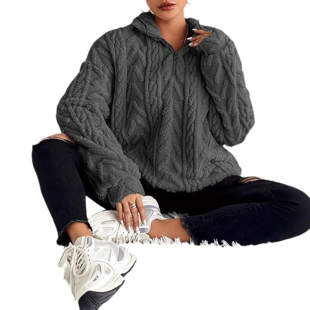 Pullover Damski z Wysokim Kołnierzem i Warkoczowym Wzorem | K&M - 6 - Krawczykmoda