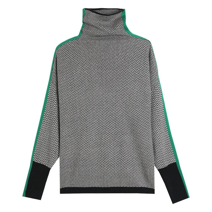Pullover damski z golfem i unikalnym wzorem | K&M - 4 - Krawczykmoda