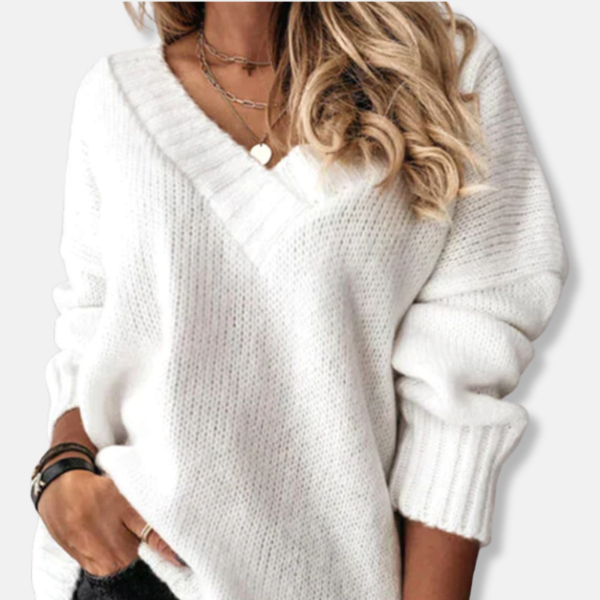 Pullover damski z dekoltem w serek i swobodnym krojem | K&M - 1 - Krawczykmoda