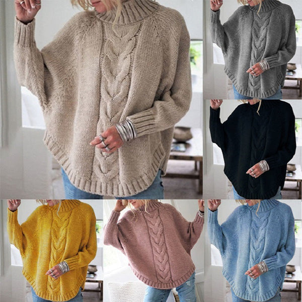 Pullover damski z golfem i warkoczowym splotem | K&M - 1 - Krawczykmoda