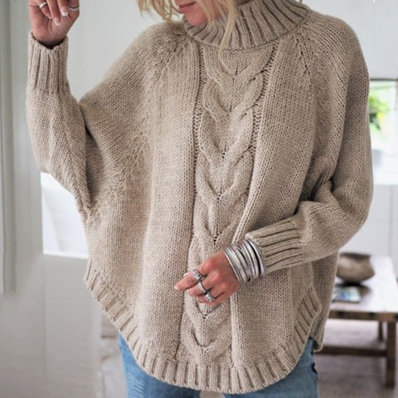 Pullover damski z golfem i warkoczowym splotem | K&M - 5 - Krawczykmoda
