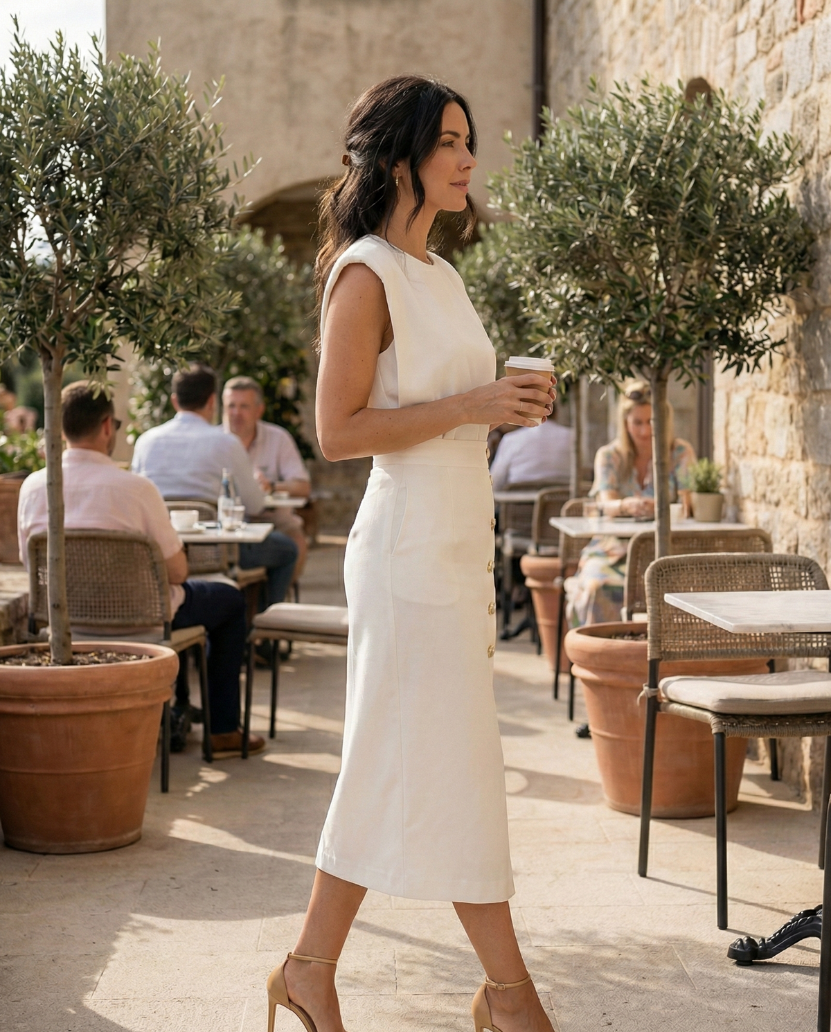 Emilia – Elegant Midi Dress with Button Detail and Side Slit - Image 3