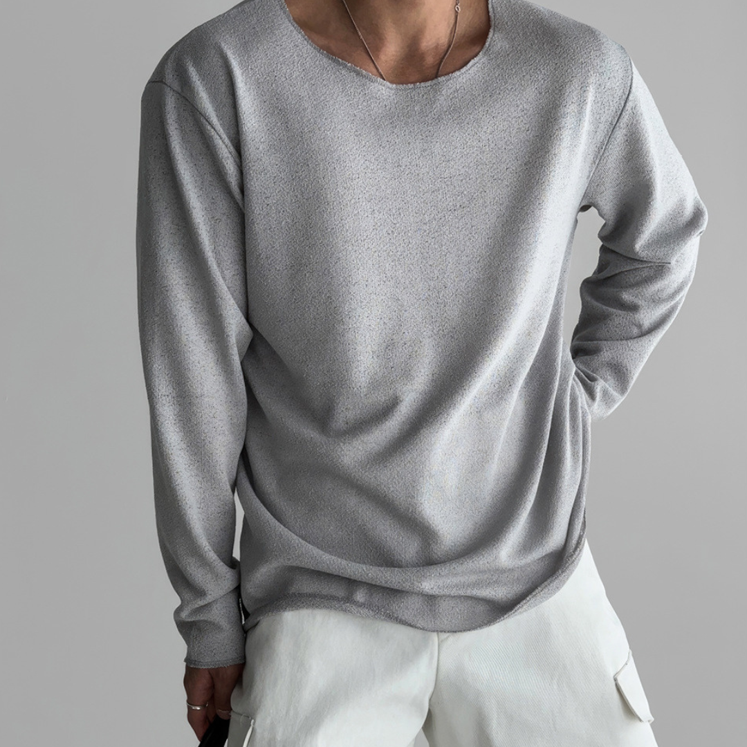 Longsleeve męski czarny luźny z okrągłym dekoltem