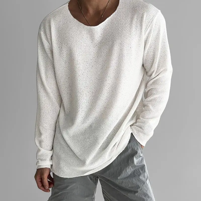 Longsleeve męski czarny luźny z okrągłym dekoltem
